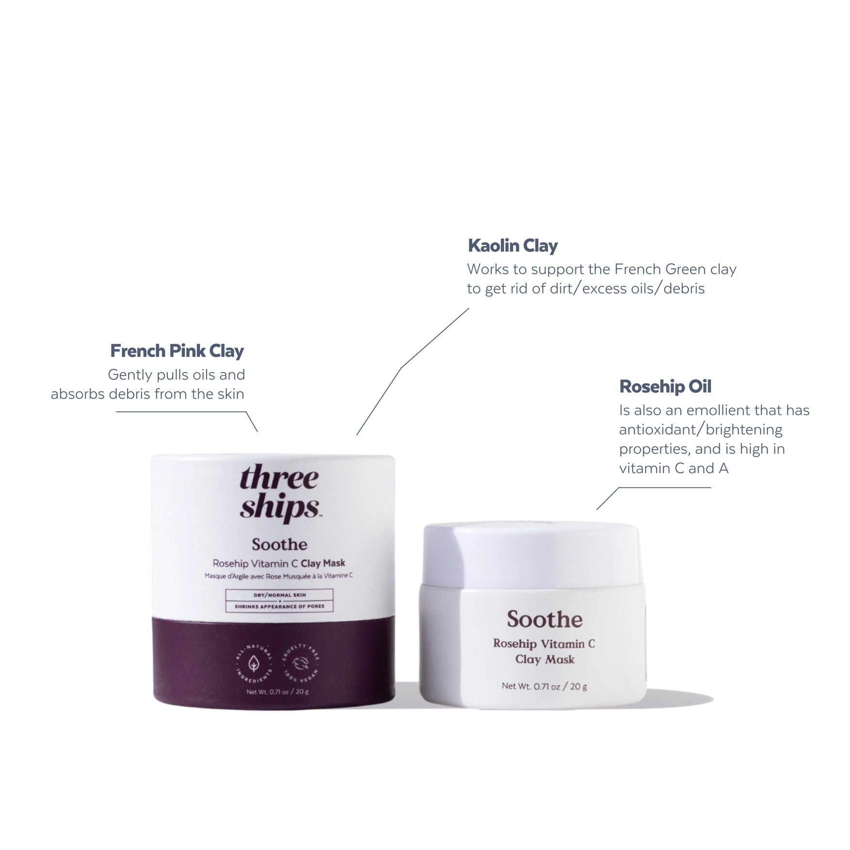 Three Ships - Soothe Rosehip Vitamin C Clay Mask