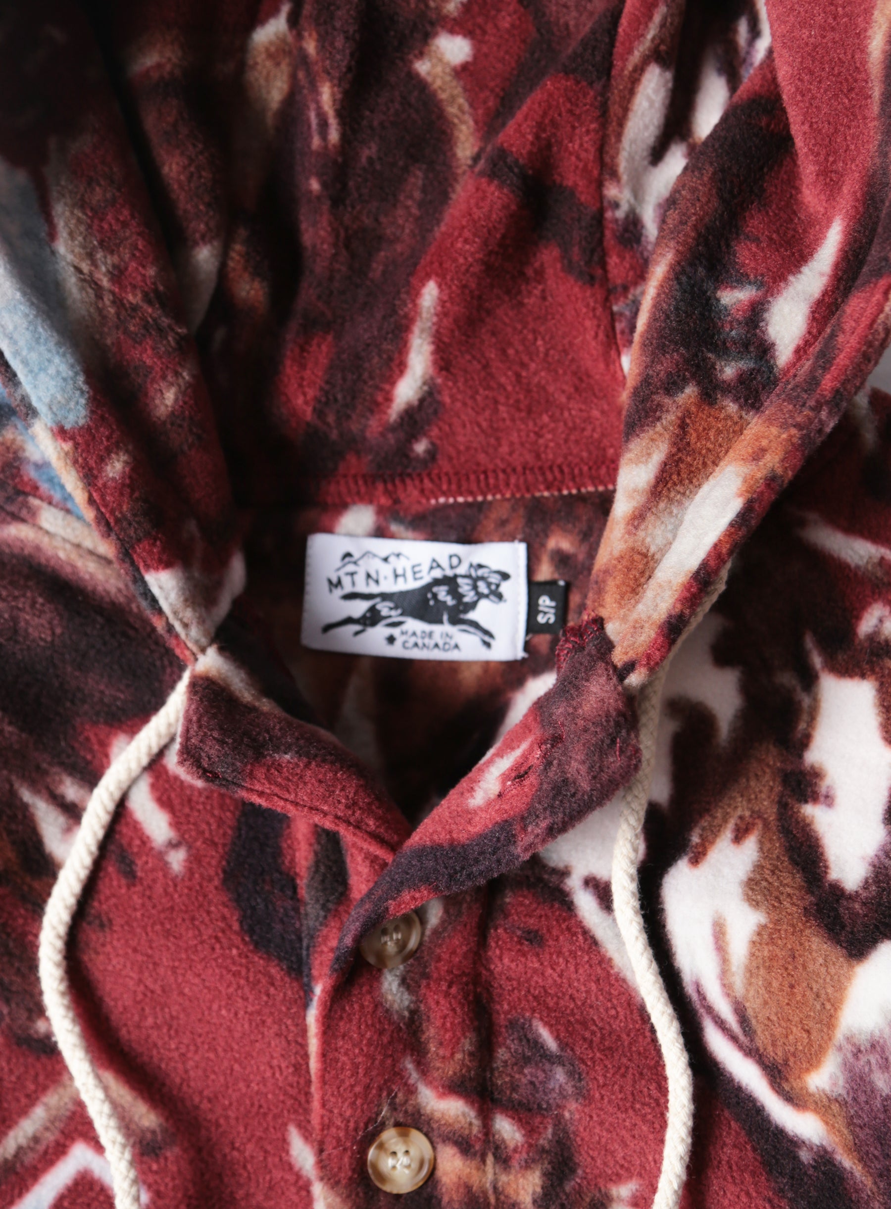 Camping Hoodie -  Polar Fleece - Burgundy Wild Horses