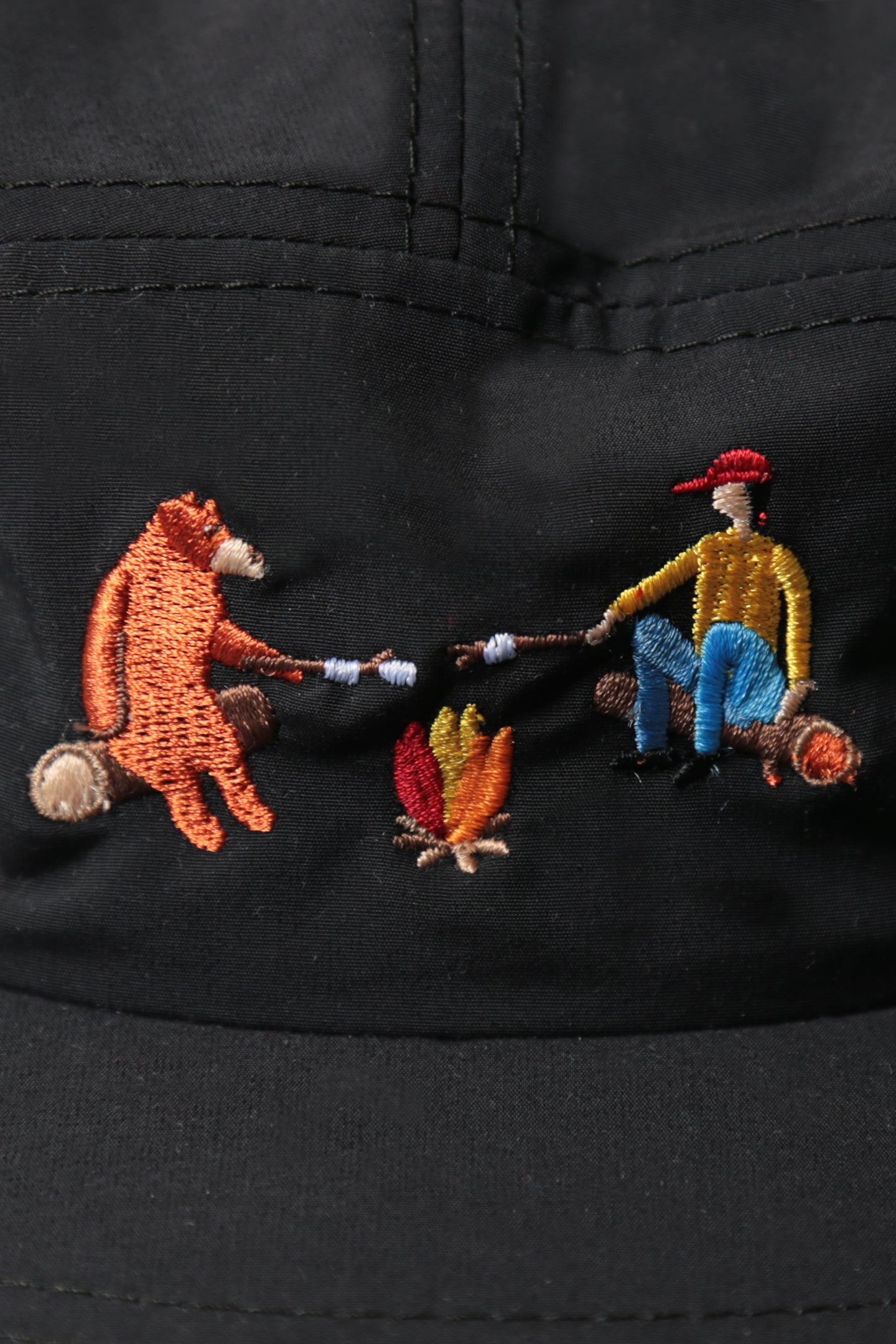 5 Panel - Black Nylon - Campfire Friends Embroidery - CAMP Series