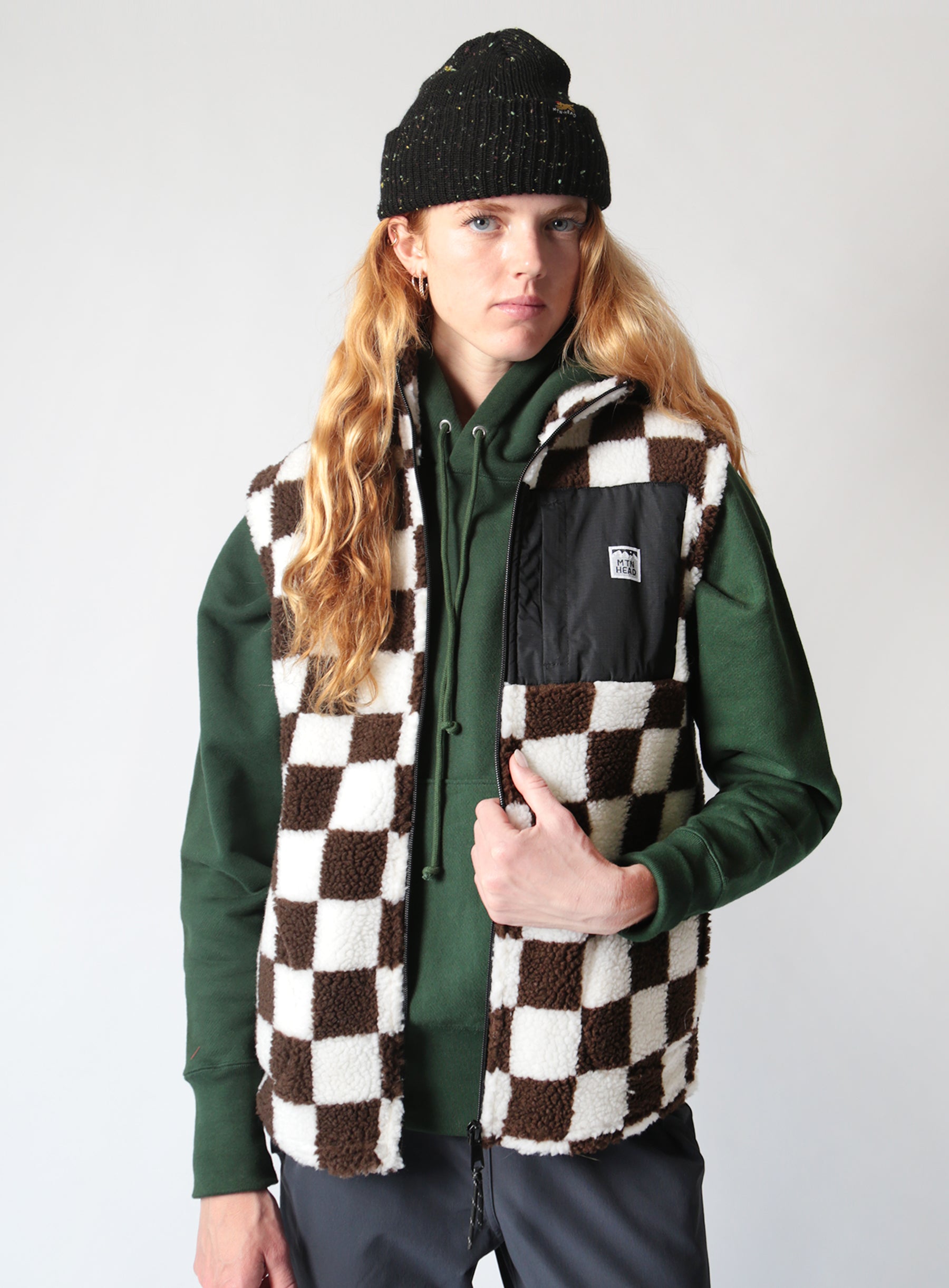 Alpine Sherpa Vest - Brown Checkers